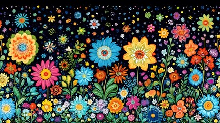 Vibrant Colorful Flowers Blooming In A Dark Garden