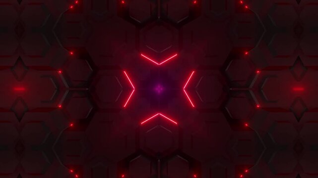  This stock motion graphics video includes a clip of a purple and red neon colored hexagonal pattern background.