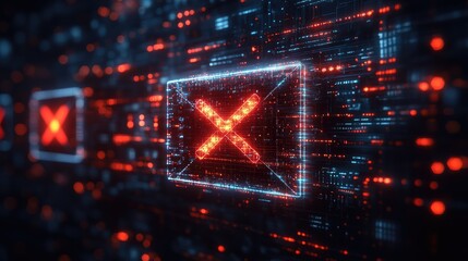 A digital representation of a message icon with a red cross, symbolizing deletion or error.