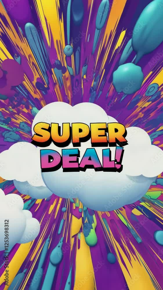 Aufkleber a colorful sign that says super deal. it is surrounded by many colorful bubbles. the bubbles are in 