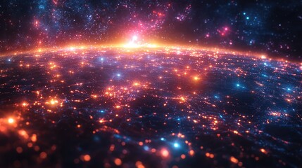 Obraz premium A vibrant cosmic landscape depicting stars and galaxies in a digital universe.