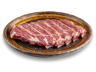 Raw Beef Short Ribs on Rustic Plate, Gourmet Meat
