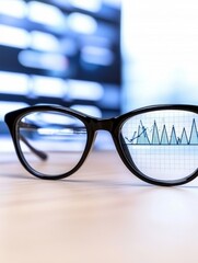Close-up of glasses reflecting a financial graph, symbolizing vision for financial planning and analysis.