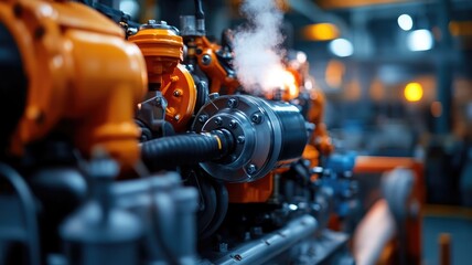 Fototapeta premium Close-up of working industrial machine in factory