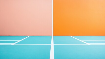 Pastel badminton court background, vibrant colors, indoor sport backdrop, use in product photography or social media