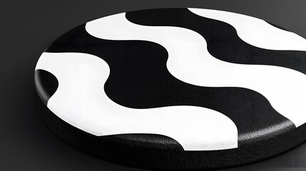 Obraz premium Black and White Abstract Waves Pattern on Round Surface Design