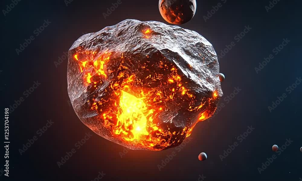 Wall mural exploring the dynamics of a glowing asteroid amidst celestial bodies in deep space