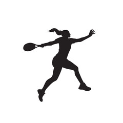Silhouette of a Female Tennis Player Jumping - Vector Illustration