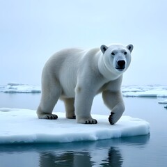 A polar bear walking on an ice floe, Arctic landscape, snowy and cold, powerful and majestic, endangered species -1-