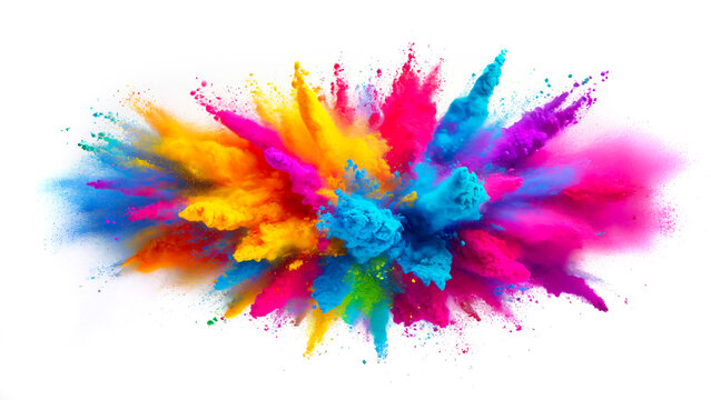 Colored powder explosion isolated on white background. Colorful cloud.