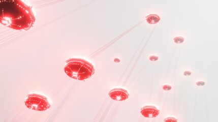 Global network, glowing red warning signals, high-tech design, isolated on white background, copy space.