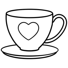 Cute Heart Saucer Teacup Outline