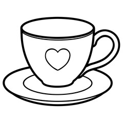 Cute Heart Saucer Teacup Outline