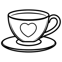 Cute Heart Saucer Teacup Outline