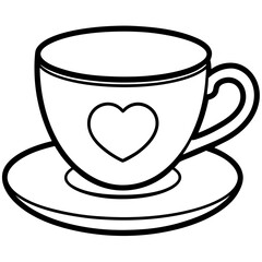 Cute Heart Saucer Teacup Outline