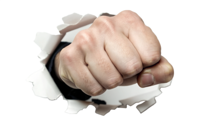 Fist Punching Through Torn Paper Cutout