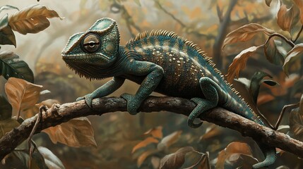 Chameleon blending seamlessly into tropical rainforest wildlife photography natural habitat close-up perspective adaptive camouflage