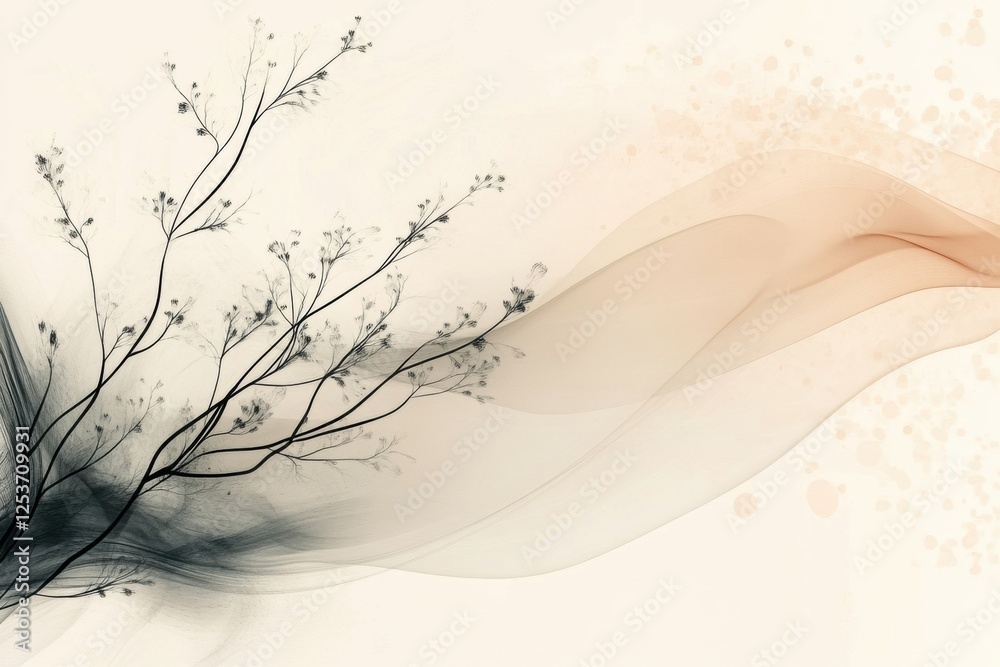 Poster Flowing abstract lines resembling gentle breezes in pastel tones with space for serene text. Generative AI