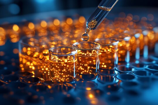 Berberine extract in laboratory beaker with pipette