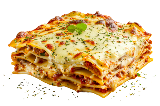 Mouthwatering Four Cheese Lasagna with Golden Cheese Layer Isolated on Transparent Background