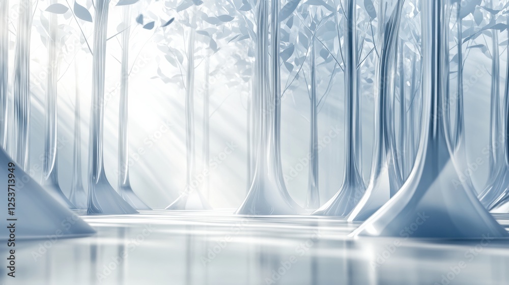 Leinwandbilder Glowing reflections in a glass forest filled with abstract tree shapes and shimmering light. Generative AI