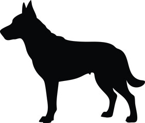 German Shepherd dog silhouette, Sitting german shepherd dog breed silhouette vector illustration, isolated on a white background