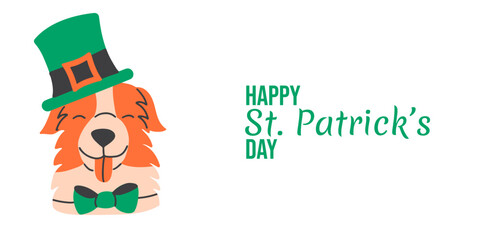 Happy St. Patrick's Day design with funny dog with leprechaun hat