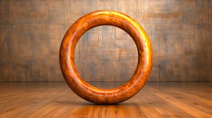 Wooden ring on floor, wood background, interior design