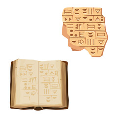 Obraz premium Opened old book with writing text and clay ancient tablet