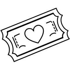 Elegant Heart & Ticket Line Drawing