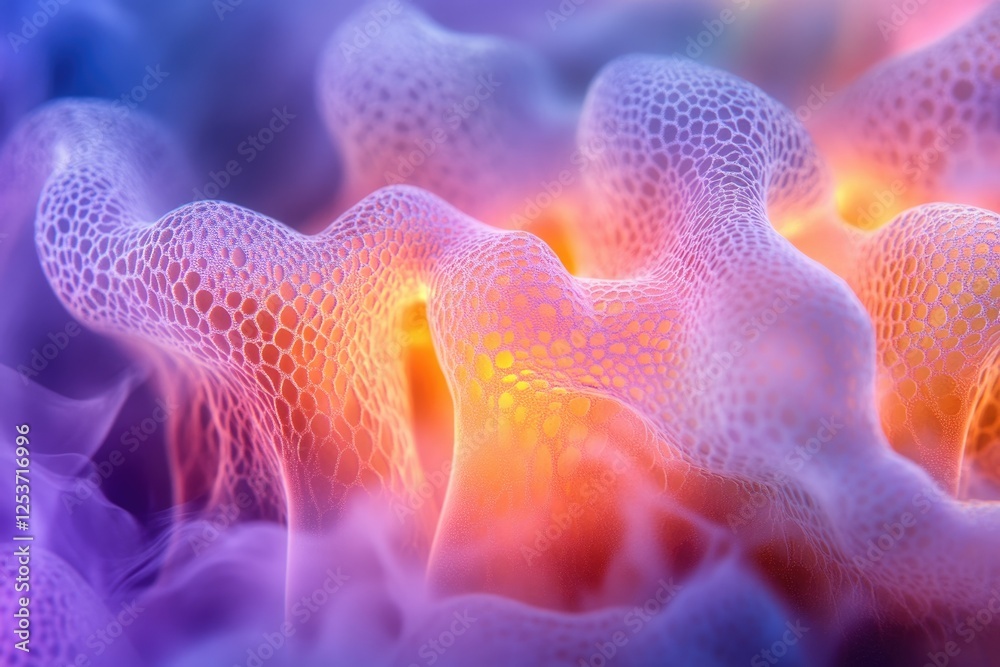 Wall mural abstract 3d rendering of a vibrant, porous, and undulating surface with a network-like structure.