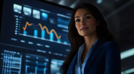 Fototapeta premium Female businesswoman presenting data on a screen during a presentation in a conference room 