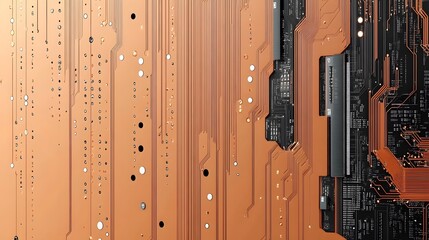 Futuristic Orange Toned Digital Technology Circuit Board Banner Background