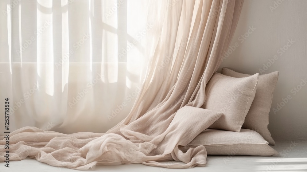 Fototapete elegant silk fabrics flow gracefully in soft light against a neutral backdrop, creating a serene and