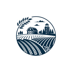 agriculture soil farm, crop field logo silhouette vector line art logo design