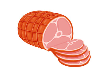 Smoked ham isolated, delicious sliced ham illustration	