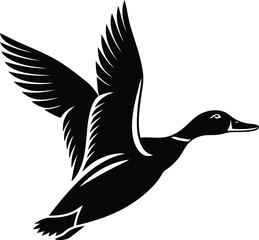A beautiful flying Mallard Duck vector art, Mallard Duck silhouette vector illustration, Mallard Duck line art vector icon design