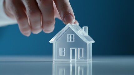 Hand holding miniature house, symbolizing homeownership, investment, and security in real estate