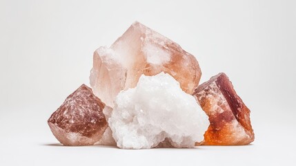 Natural salt crystals showcased in a simple setting highlight their unique textures and colors
