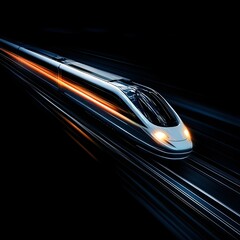 Obraz premium Futuristic High Speed Train in Blurred Motion on Dark Background