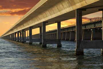 concrete bridge at sunset