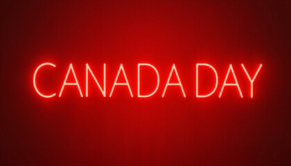 Obraz premium Glowing Canada Day text on deep red background, festive celebration