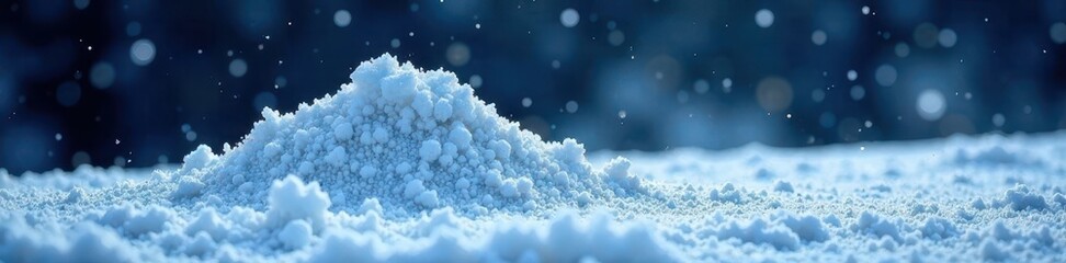Deep winter landscape with isolated snow pile on dark ground, snowy landscape, winter landscape