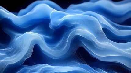 Fototapeta premium Abstract Blue Waves Texture Background: 3D Render of Flowing Fluid Motion with Glowing Particles