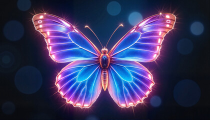 Radiant butterfly with glowing wings against dark background, transformation