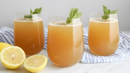 Refreshing Homemade Lemonade in Glasses with Mint Garnish