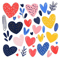 Colorful Hand-Drawn Hearts on Dark Background for Romantic Themes