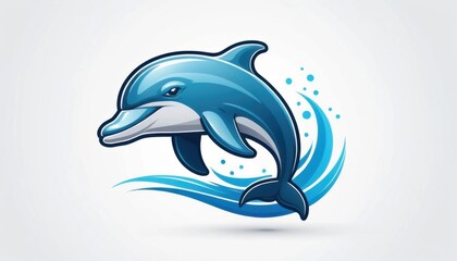 Fototapeta premium creative dolphin mascot logo with sleek illustration on a white background