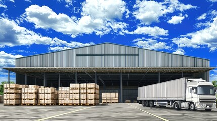 Obraz premium Warehouse loading truck under bright sky