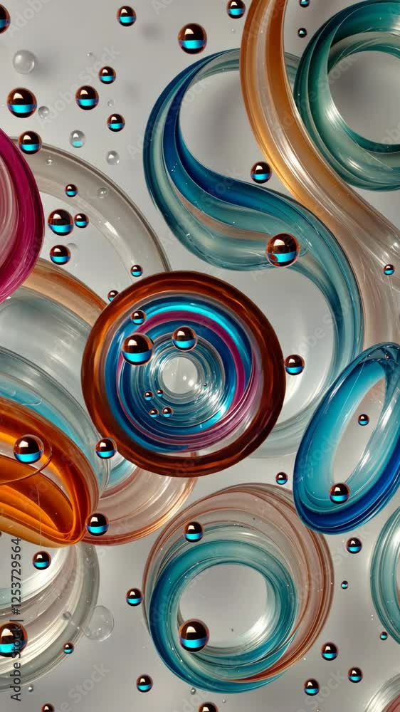 Poster A colorful swirl of spheres with a blue and orange section. The spheres are of different sizes and colors